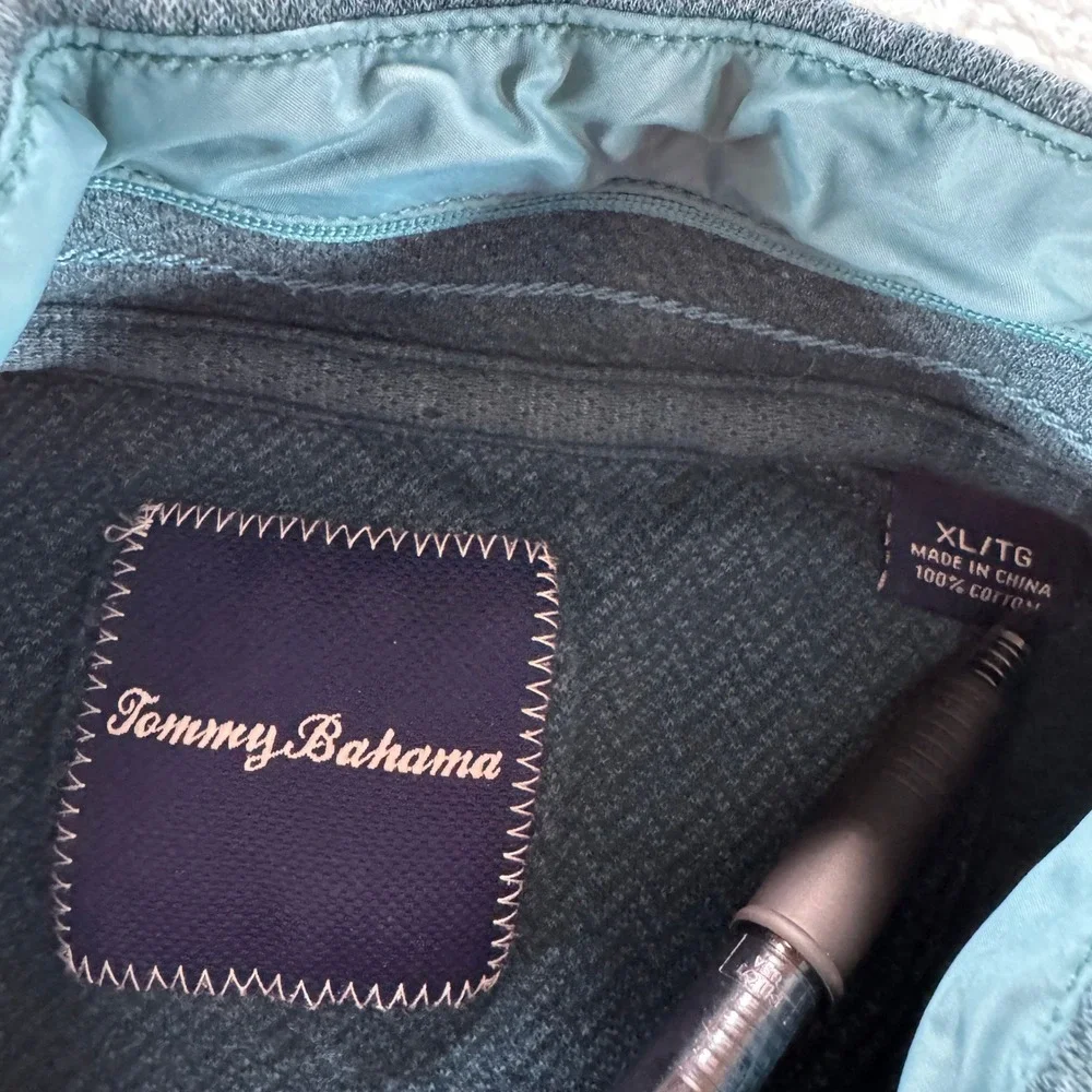 Tommy Bahama Men's Quarter Button Up Teal Blue‎ Sweatshirt Preppy Work Cotton XL